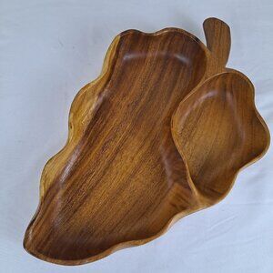 Vintage Monkey Pod Wood Leaf Serving Bowl Made In The Philippines